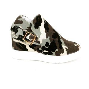 Rosy‎ Womens Slip On Sneakers Shoes Green Brown Camouflage Round Toe EUR 38 New